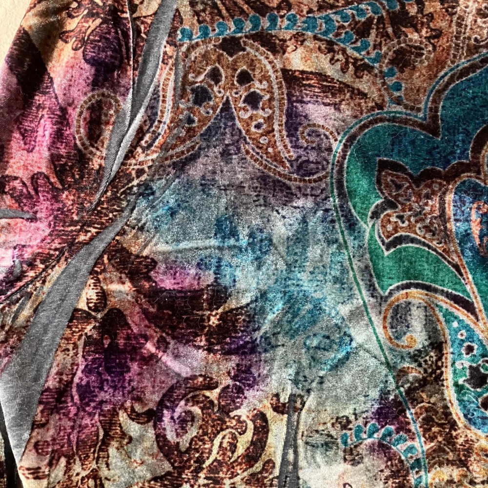 ONE WORLD Velour V-neck Top 2X Flare Sleeve Mixed Print Fairy Grunge Whimsigoth - Picture 4 of 12